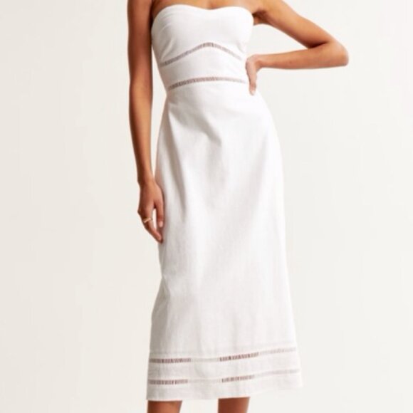 🏷 *NWT* 🤍✨ Abercrombie & Fitch Linen-Blend Strapless Midi Dress ✨🤍 - Picture 2 of 11